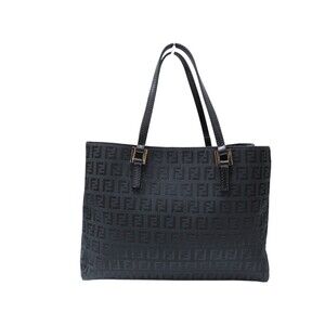 Fendi idea bag zippered black Zucchino pocket canvas compact storage handbag